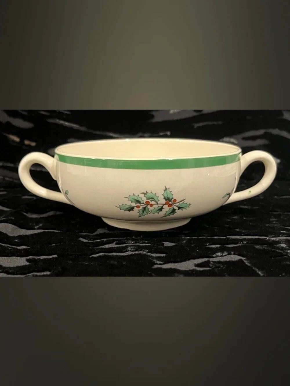 Vintage Spode Christmas Tree Double Handle Cream Soup Bowl Made in England 1988